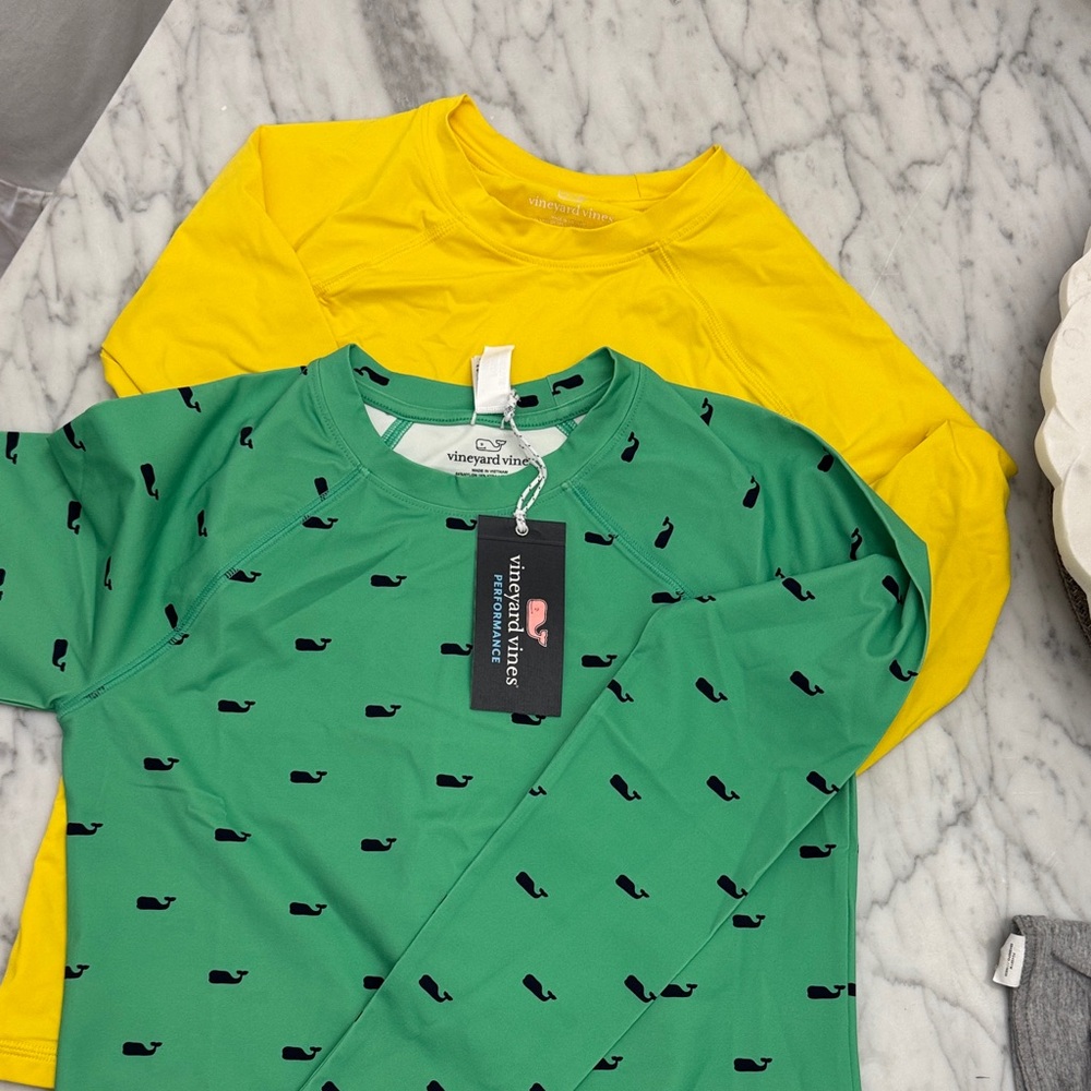 NWT Vineyard Vines RASHGUARD. 12-14 Green Whale Print. Yellow posted separately